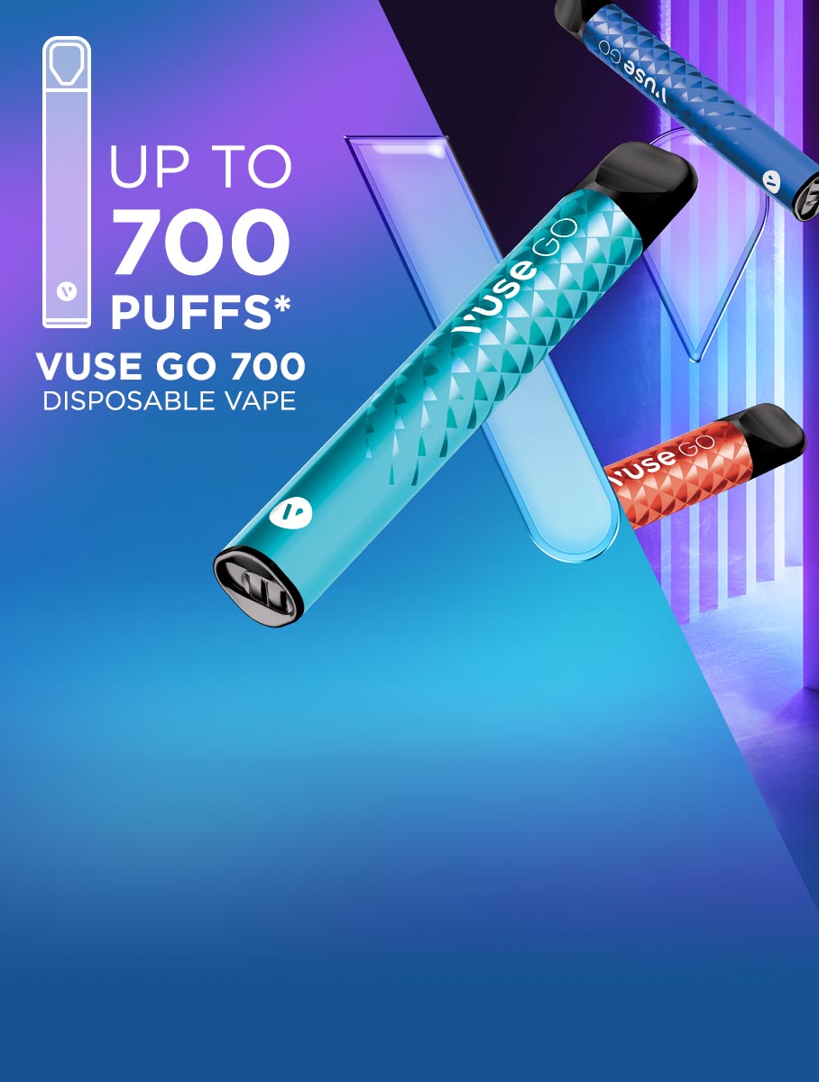 Vuse Go 700 mint and raspberry flavours 