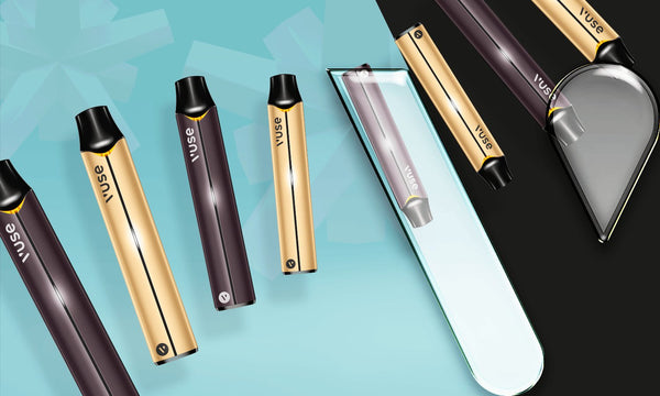Different Vape Pens and eCigarette Devices floating against a blue and black background.