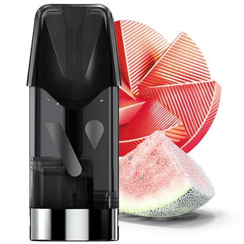Vuse Ireland Vuse Pro One Box Watermelon Ice vape pod cartridge next to a slice of watermelon and a decorative geometric shape.