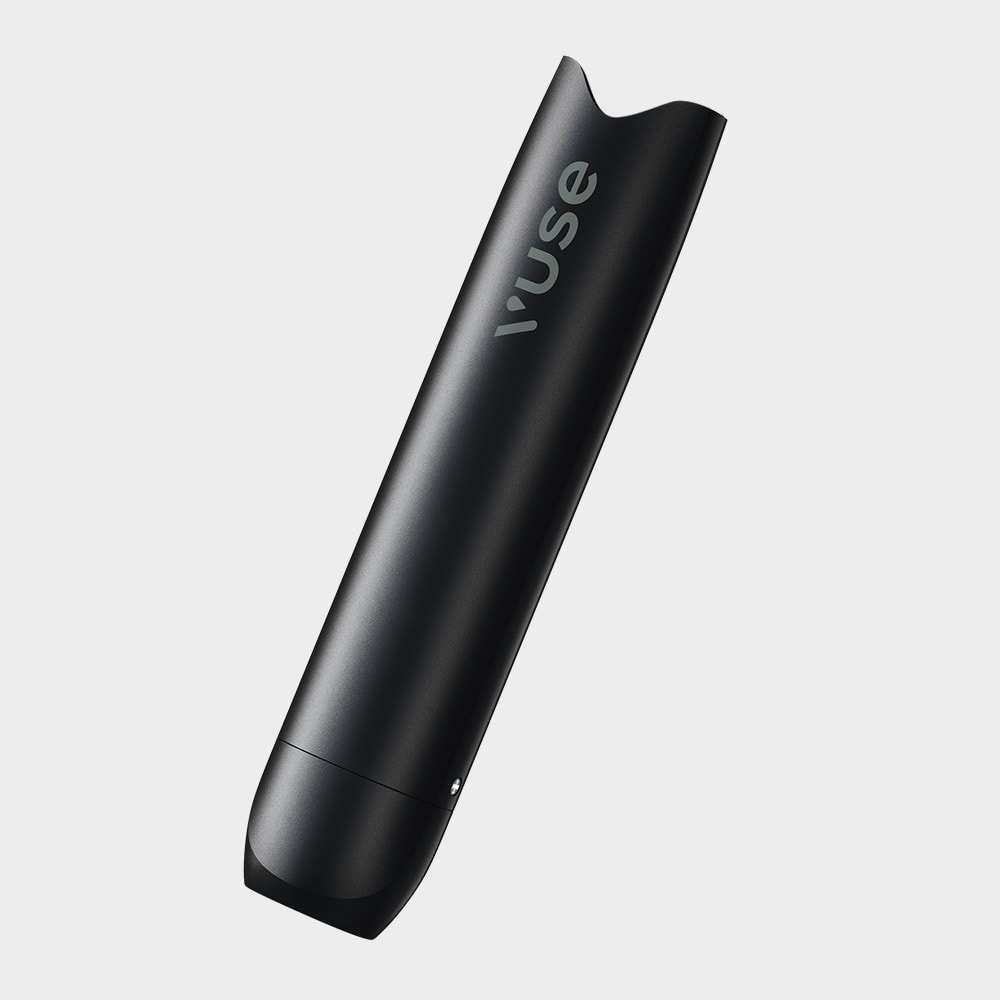 Vuse Ireland A sleek, black handheld electronic device with the word vuse printed on it, set against a plain light gray background.