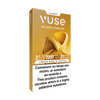 A gold and white box of VUSE Pod Golden Tobacco e-cigarette pods displays a health warning in Irish and English: "Contains nicotine, a highly addictive substance," with bold text highlighting the brand and product name.