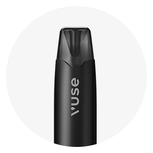 Vuse Ireland A black Vuse vape device with a matte finish, featuring the Vuse logo vertically on the front, photographed on a plain white background.