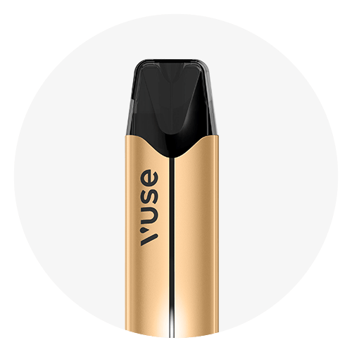 Vuse Ireland A gold and black electronic vape device with the brand name Vuse printed vertically on the gold body, displayed against a plain white background.