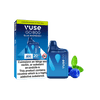 A Vuse Go 800 Blue Raspberry disposable vape next to its packaging