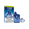 A Vuse Go 800 Blueberry Ice disposable vape next to its packaging
