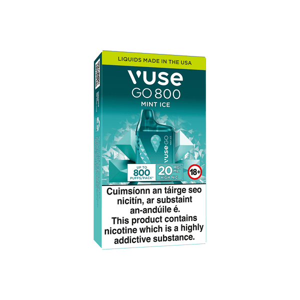 A Vuse Go 800 Mint Ice disposable vape package