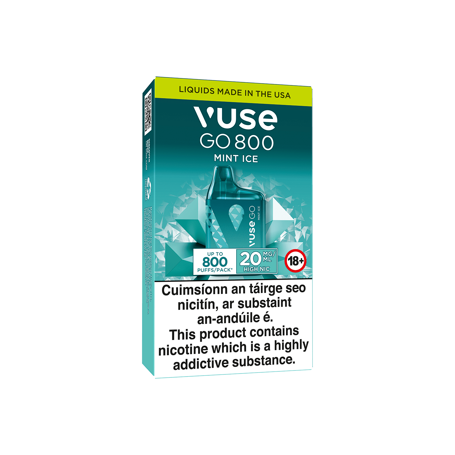 A Vuse Go 800 Mint Ice disposable vape package