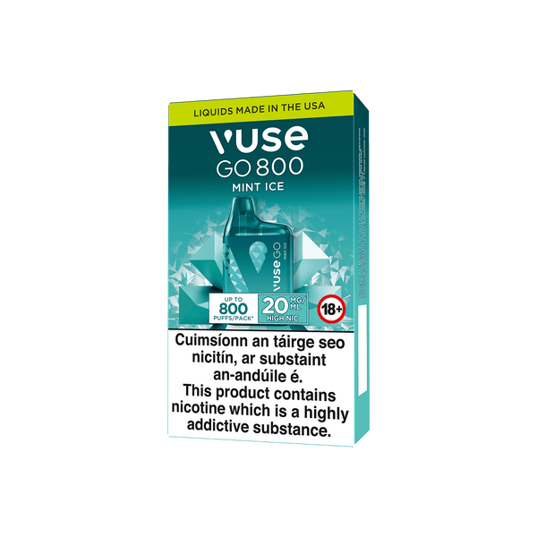 A Vuse Go 800 Mint Ice disposable vape package