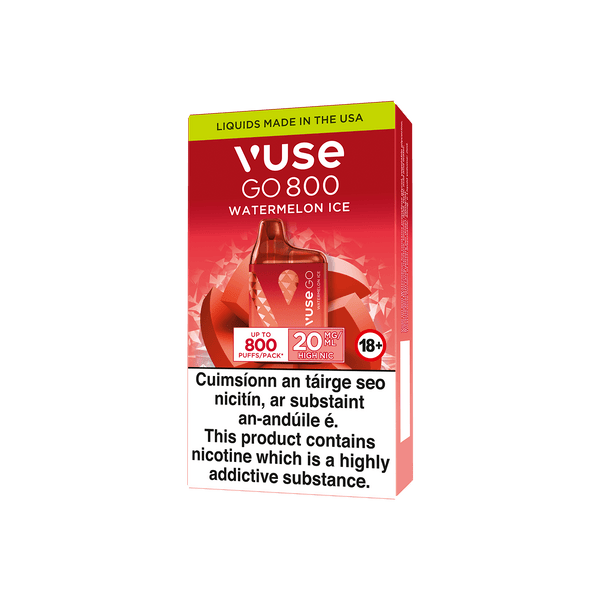 A Vuse Go 800 Watermelon Ice disposable vape package
