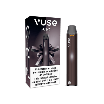 A Vuse Pro vape device next to its packaging